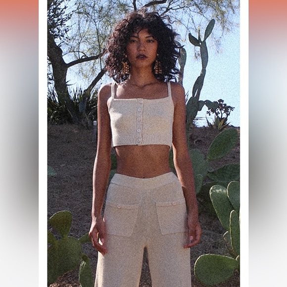 Joostricot solid pants + Linen Button down Crop Cami beige Sandstone - Picture 2 of 11